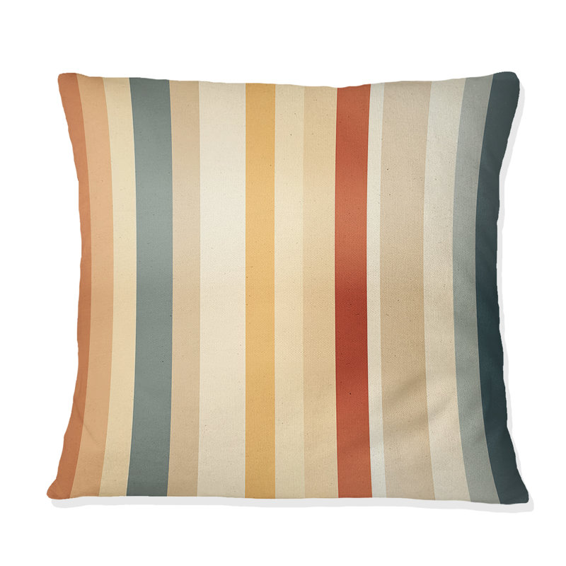 Coussin décoratif en polyester à rayures beige et brun à motif sérénité, H 18 po x l 18 po