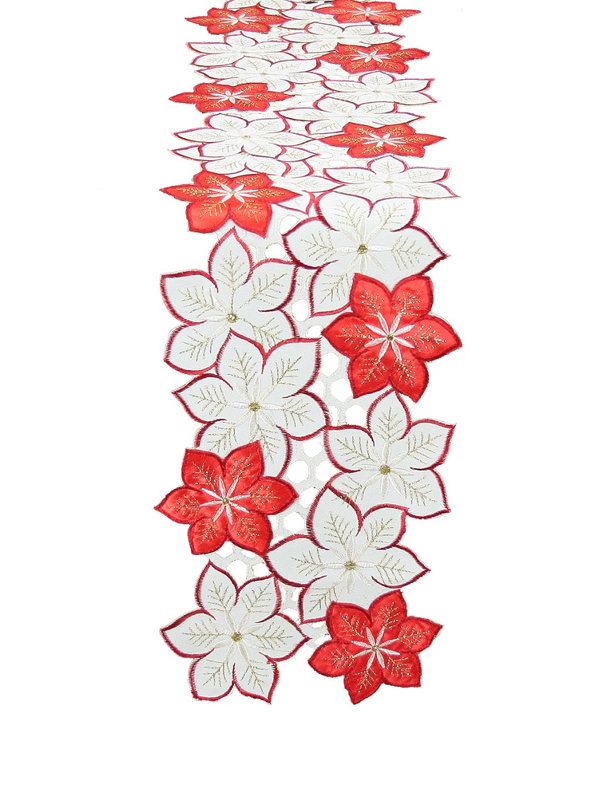 Saltz Embroidered Cutwork Holiday Table Runner, 62" L x 8" W
