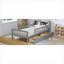 Structure de lit simple moderne de couleur grise avec garde-corps de sécurité à trois côtés, support de rangement pour la tête de lit et deux tiroirs sous le lit, fabrication en bois massif-2122157886