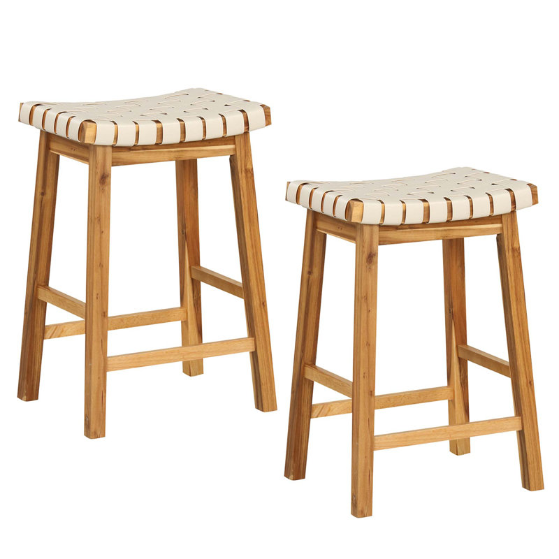 Ensemble de 2 tabourets de cuisine en similicuir tissé, Tabouret de comptoir (hauteur d'assise de 25,5 po)