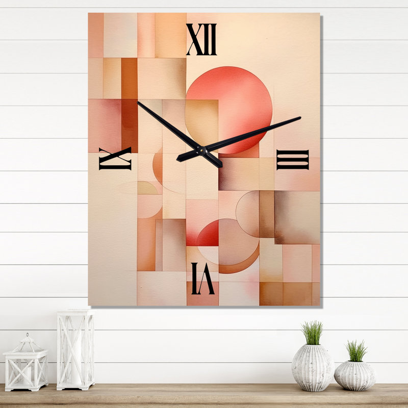 Horloge murale pêche et jaune Minimalist Harmony VII - Minimalisme, Très grand