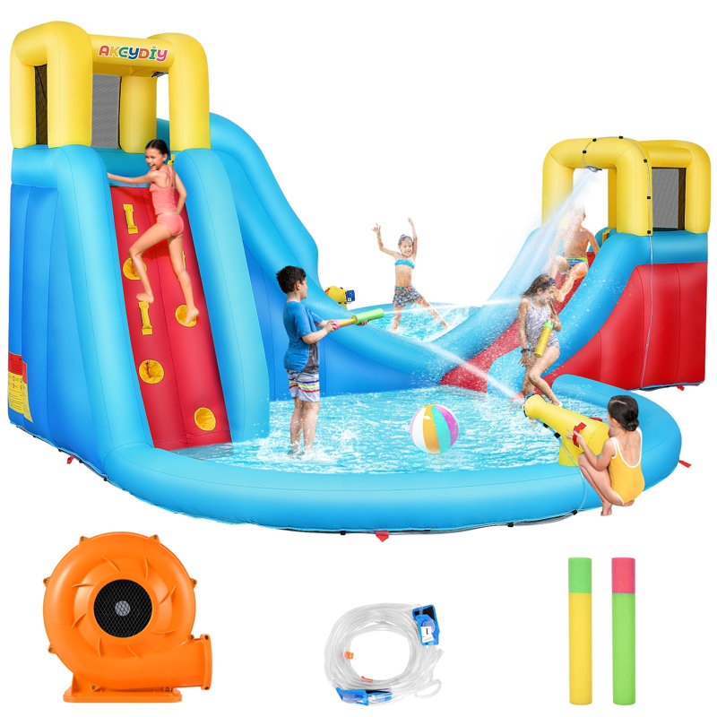 15.42' x 14.57' Inflatable Slide with Water Slide and Air Blower