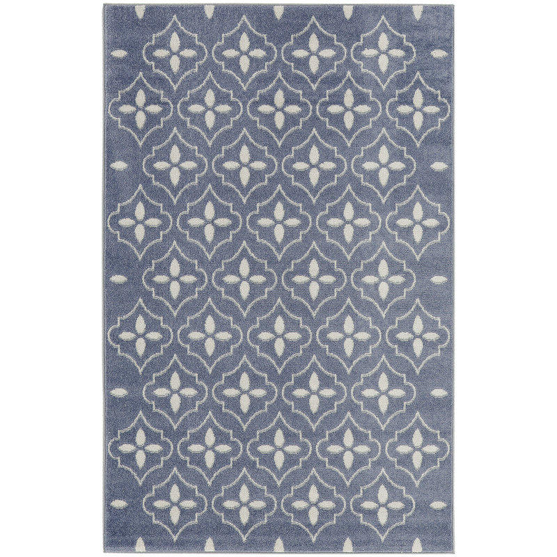 Nourison Essentials Blue/Ivory Indoor/Outdoor Area Rug, Rectangle 4' x 6'