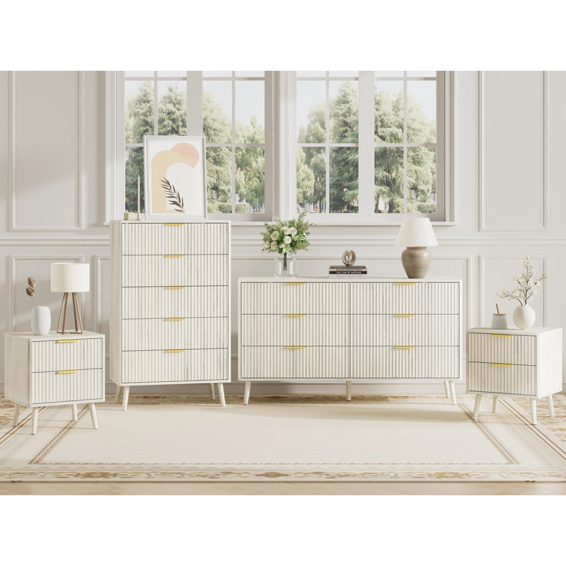 Ensemble de chambre à coucher, commode et tables de chevet 4 pièces, Blanc
