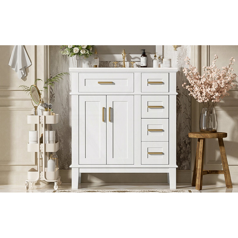 Meuble-lavabo 30 po avec lavabo en céramique, Blanc
