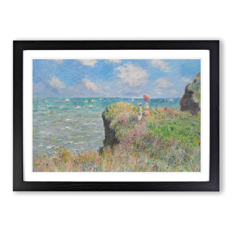 Cliff Walk at Pourville by Claude Monet - Picture Frame Painting on MDF, Black Framed, 48cm H x 65cm W x 2cm D