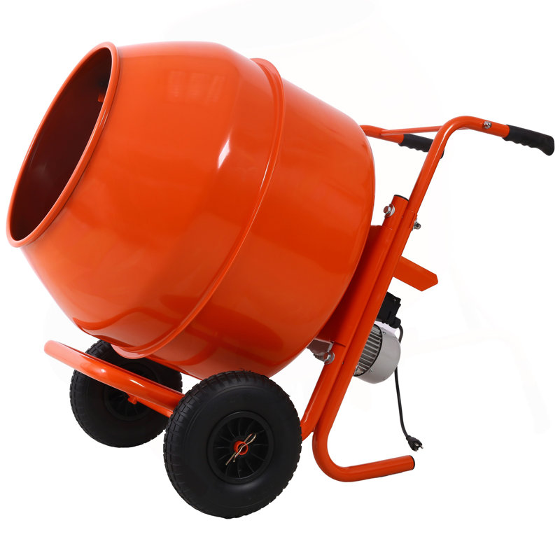Mélangeur de ciment portatif horizontal 224 8CUFT, mélangeur de béton portatif 115V-60HZ, couleur orange