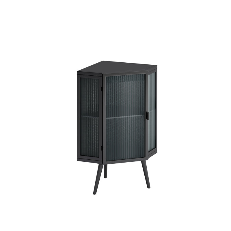 22.25" Floor Coner Cabinet with Tempered Glass Door & Storage Shelves for Bathroom, Living Room, Bedroom , Black