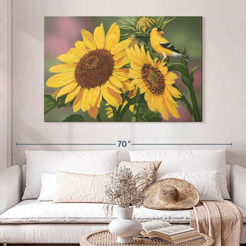 Harnek chardonneret et tournesols, H 34 po x l 51 po