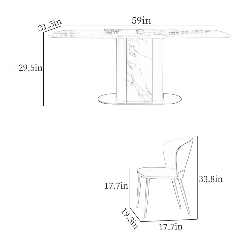 Modern Rectangular Rock Slab Dining Table Sets, 29.5"H x 59"L x 31.5"W