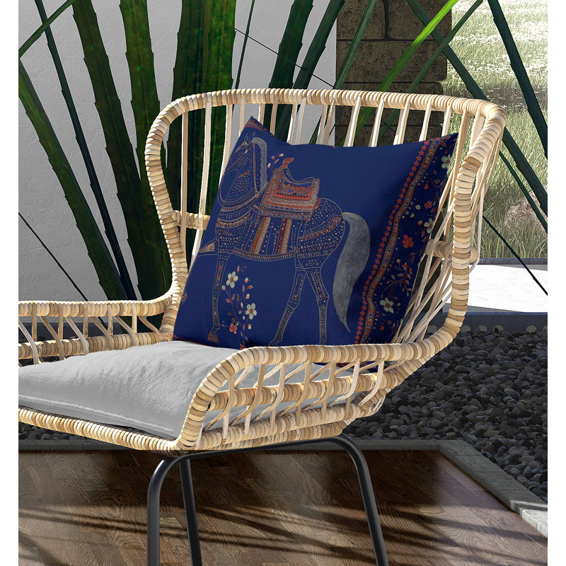 Coussin intérieur / extérieur Painted Pony, Bleu, Carré 16 po