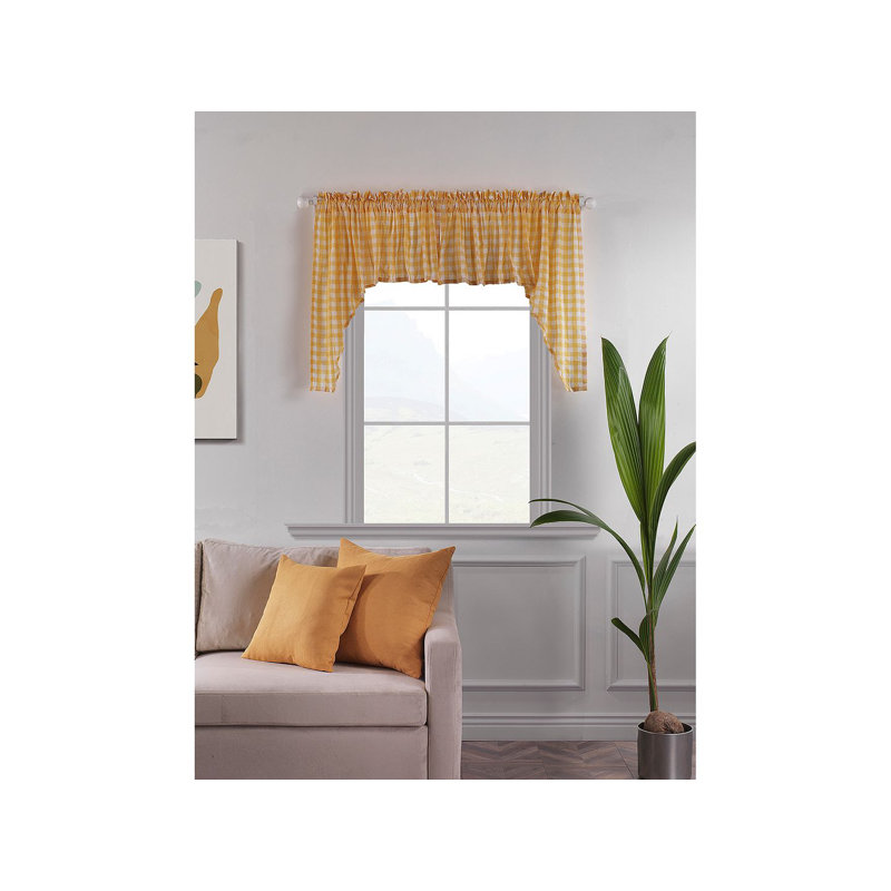 Rideau de café pointu Gingham, Jaune/blanc