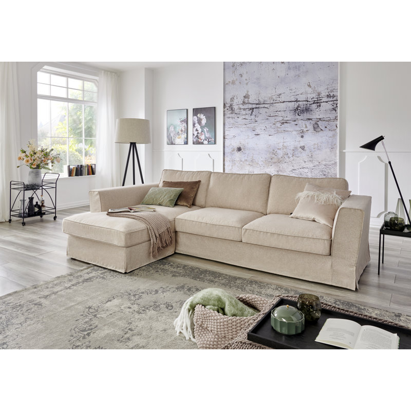 Corner Sofa, Cream Polyester, Left Hand Facing