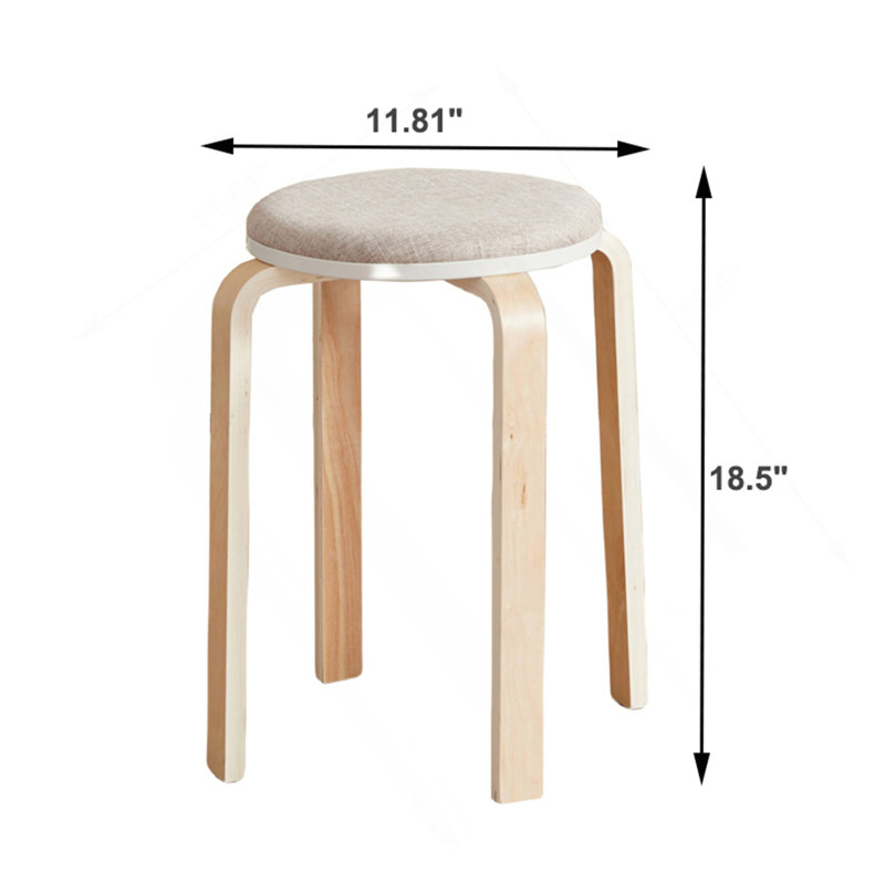 Ensemble de 4 tabourets empilables, tabourets empilables en bois cintré, chaises rondes sans dossier pour la salle à manger, la cuisine et la salle de classe