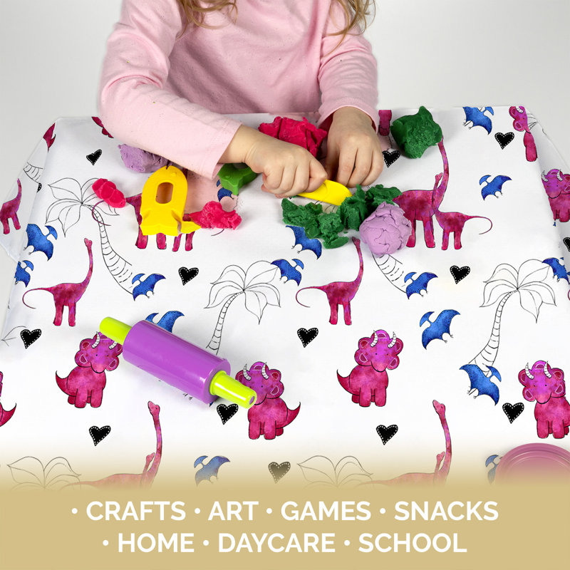JumpOff Jo - Grand tapis anti-éclaboussures, imperméable et lavable, pour chaise haute, siège d'appoint, plateau de table, sur tapis - Protège des dégâts, des dégâts et de l'artisanat - 51 x 51 pouces - Dinosaure rose