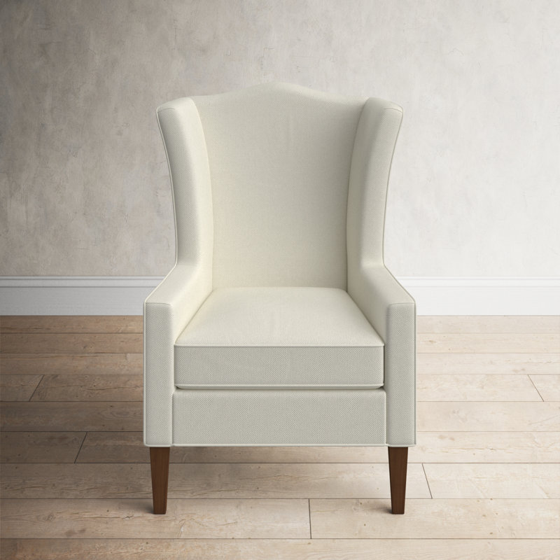 Fauteuil à oreilles Cataria, Sergé performance Peyton 31 blanc, Pécan, Non