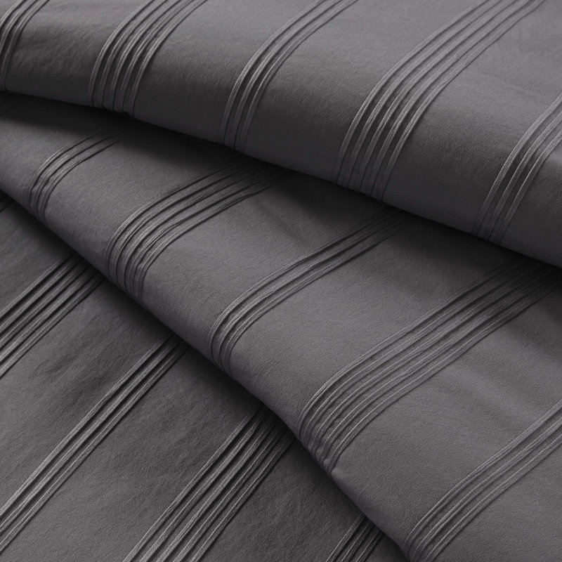 3 couettes avec taies décoratives à fermeture à enveloppe, tissé, gris anthracite, sophistication intemporelle à rayures, conception antidérapante, facile à laver