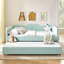 Lit de jour double, lit de jour rembourré en vichy équipé d'un cadre de lit gigogne escamotable et d'une poche de rangement latérale, canapé-lit multifonctionnel en bois massif pour chambre d'enfant et chambre d'amis - Cyan-131204915-131204917