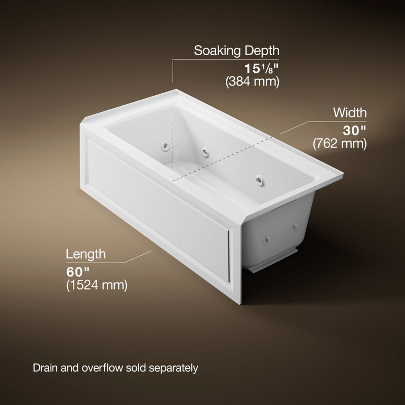 Archer® 60" x 30" Alcove Whirlpool, Right, White