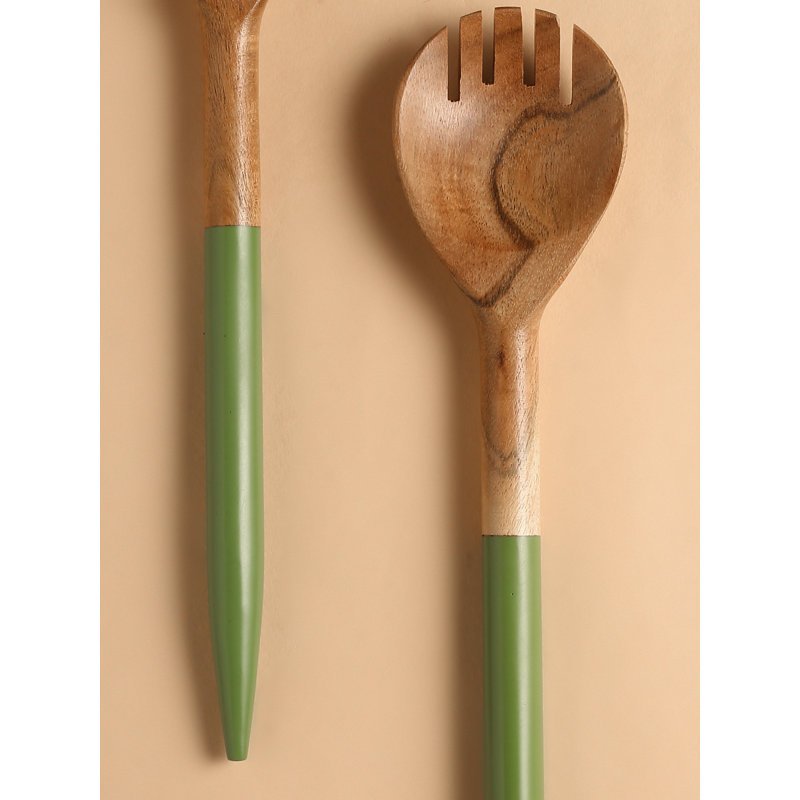 Ensemble à salade en résine et bois, Vert