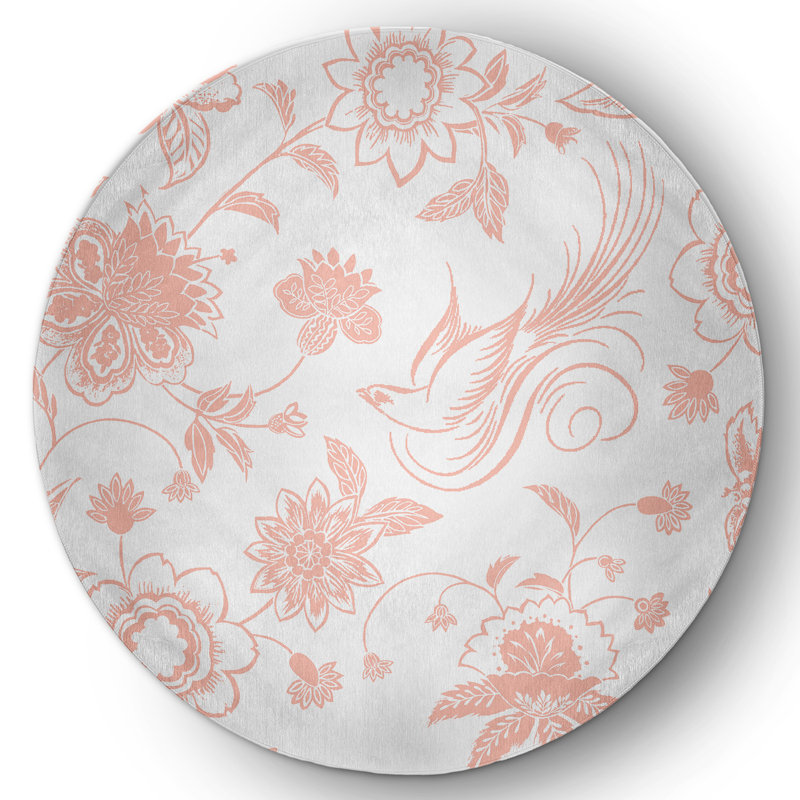 Aubane Chenille Floral Indoor / Outdoor Rug, Round 5'