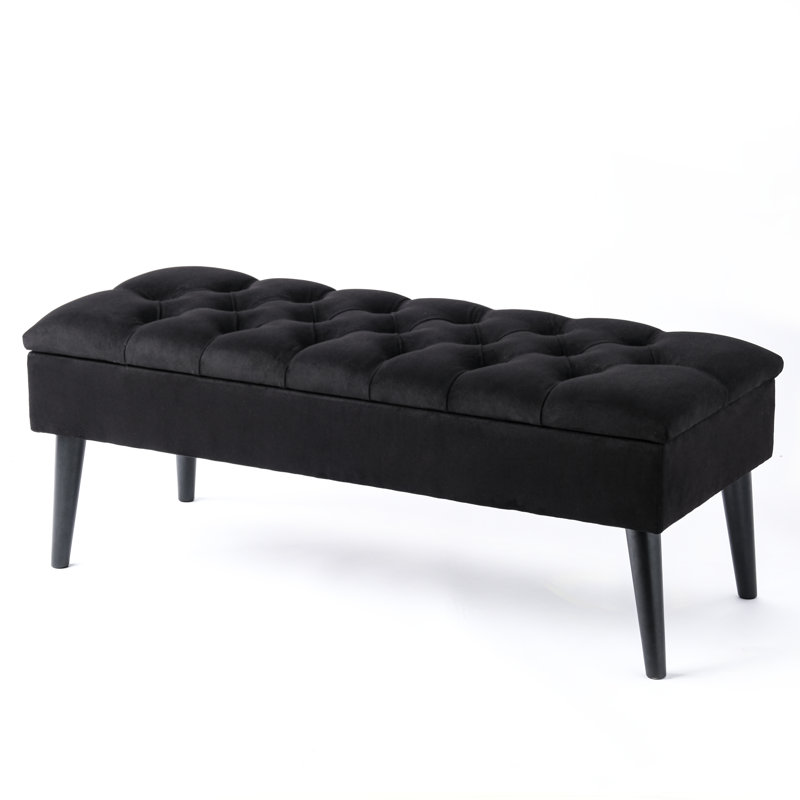 Thalassa Velvet Upholstered Storage Bench, Black, H44 x W100 x D30cm, Black