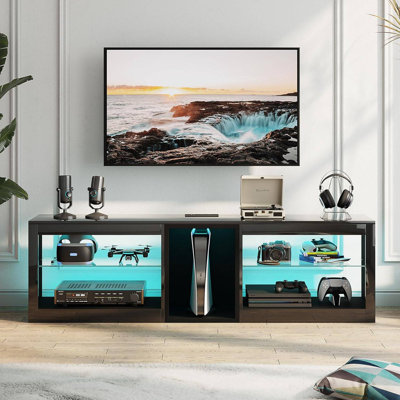 63" Glossy LED TV Stand for 70" TVs, Modern Gaming Center with Built-In Outlet & Adjustable Glass Shelves, versatle TV Console for Living Room or Bedr by Wrought Studio