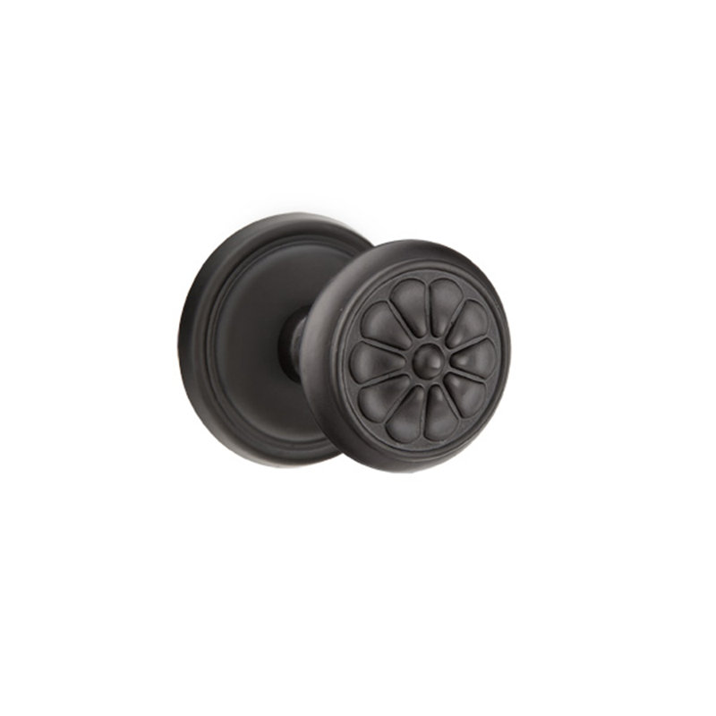 Ensemble de faux boutons Emtek avec bouton rosette et pétales Tuscany # 12, Bronze plat noir