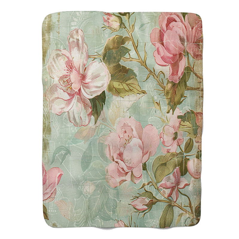 Motifs floraux de l'Ancien Monde - couverture Sherpa de qualité supérieure 1 pièce, Grand lit
