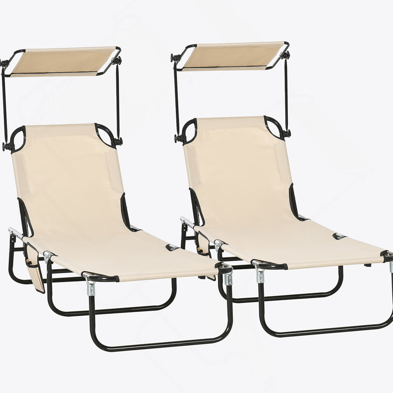Méridiennes pliantes avec abat-jour, dossier inclinable et poche latérale pour la plage et le patio Outsunny