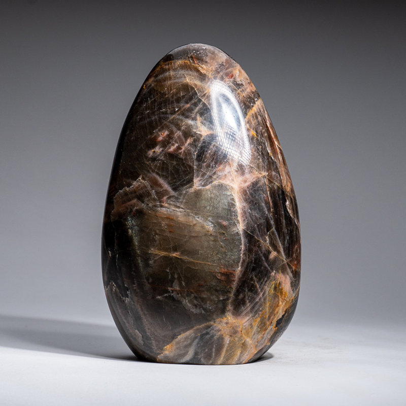Genuine Polished Black Moonstone Freeform from Madagascar (3.2 Lbs), 6.5" H x 4" W x 2" D, Grey/Brown/Black