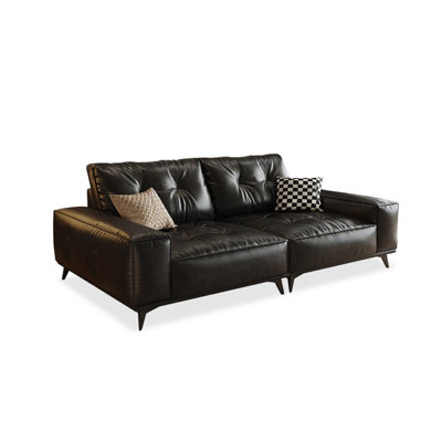 Causeuse-coussin modulable noire en cuir véritable