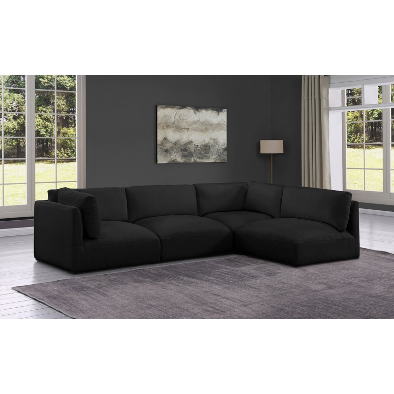 Canapé modulaire réversible de 114 po de largeur Huzayfa, Tissu de polyester noir