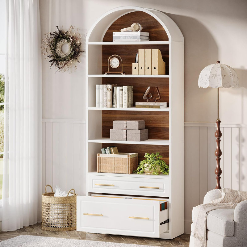 78.77'' Tall Bookcase With Drawers, White