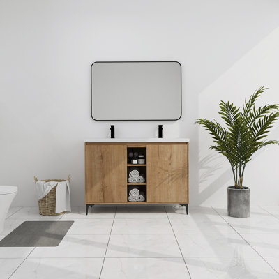 Freestanding Bathroom Vanity With Double Sink, Soft Closing Door Hinge