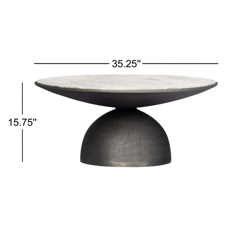Corbett Marble Coffee Table, River Gray Top/Light Gray Base, 15.75" H x 35.25" L x 35.25" W