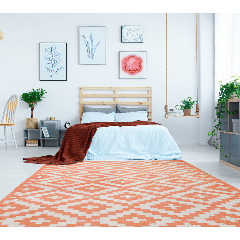 Tapis intérieur / extérieur orange Bellago, Rectangle 6 pi x 9 pi