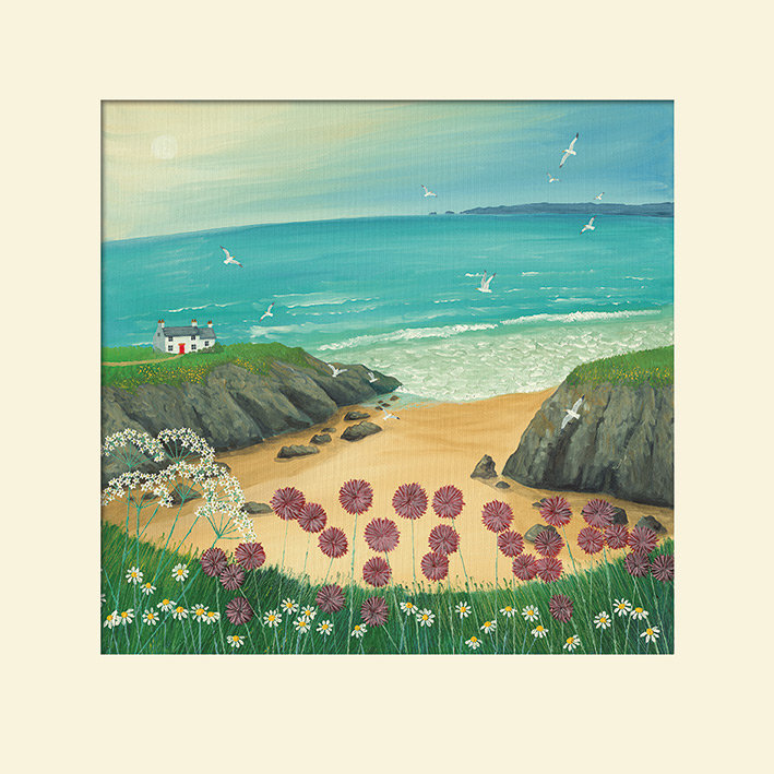 Ocean Breeze - Print, 40cm H x 40cm W x 0.1cm D, Cream Framed