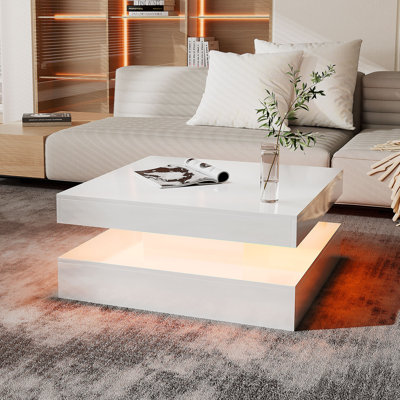 Charvez High-Gloss Coffee Table with 16 Colors LED Lights