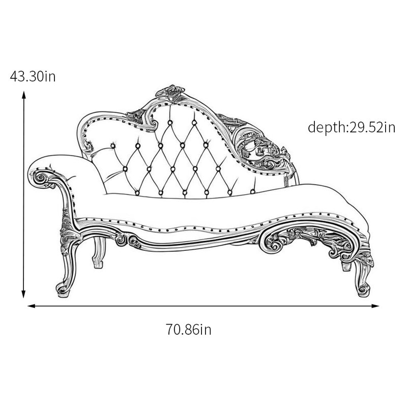 Chaise longue - Similicuir élégant et bois massif, Orienté à gauche (vu de face), Blanc / Blanc, Blanc / or