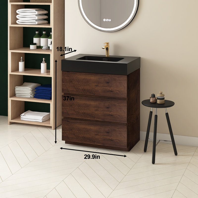 Meuble-lavabo simple 30 po avec comptoir Romen, Noir, Noyer