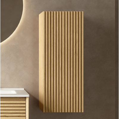 Meuble-lavabo mural 12 po à rayures flottantes avec porte et tablette (adapté pour meuble-lavabo BRON), couleur grain de bois chêne Corolla