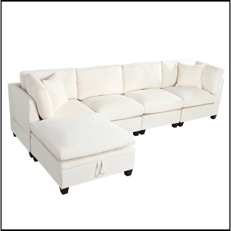 Canapé modulaire avec repose-pieds de rangement amovible, 2 porte-gobelets dissimulés, canapé modulaire pour appartement de salon (5 places)
