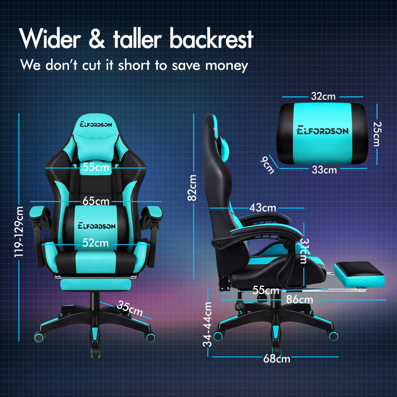 ELFORDSON Adjustable Reclining Faux Leather Swiveling PC & Racing Game Chair, Cyan