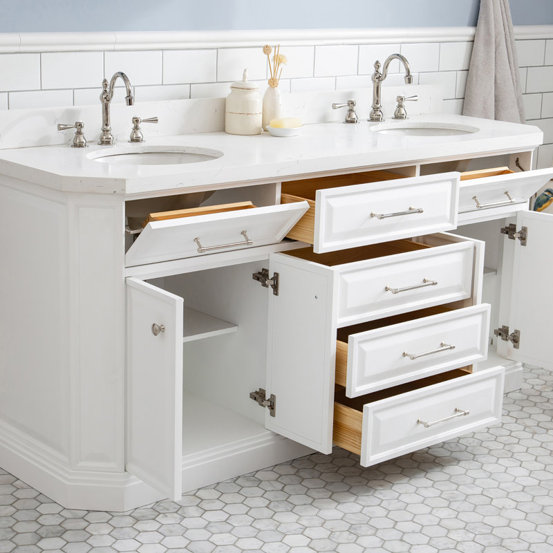 Ensemble de meuble-lavabo double 72 po Bruning, Blanc pur, Nickel poli