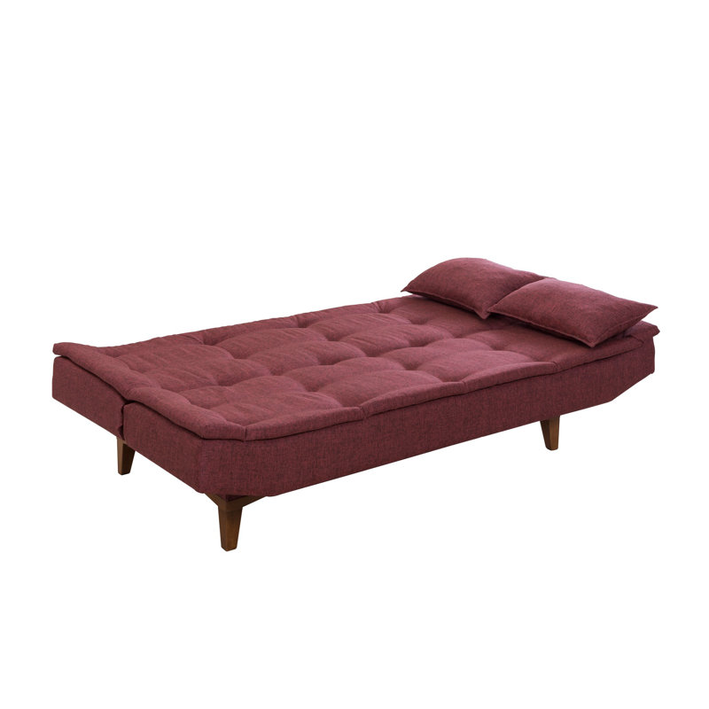 Twin 73.2" Wide Split Back Convertible Sofa, Claret Red Polyurethane