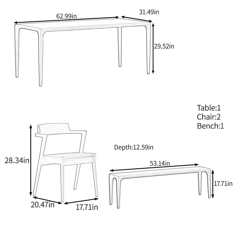 All solid wood multifunctional table set, 29.52"H x 62.99"L x 31.49"W