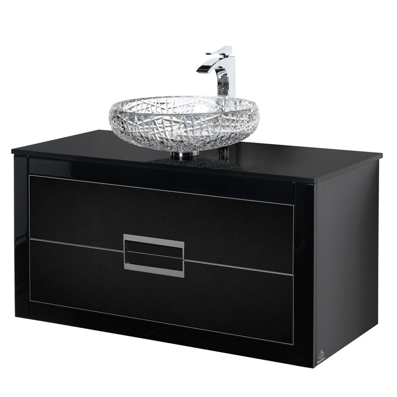 Fenham 32" Wall-Mounted Single Bathroom Vanity, Black/Silver