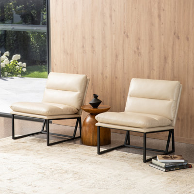 Ensemble de 2 fauteuils d'appoint modernes en similicuir beige