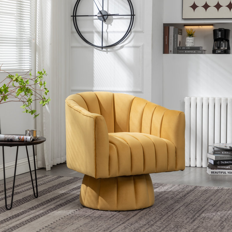 Murrow Upholstered Swivel Barrel Chair, Mustard Velvet